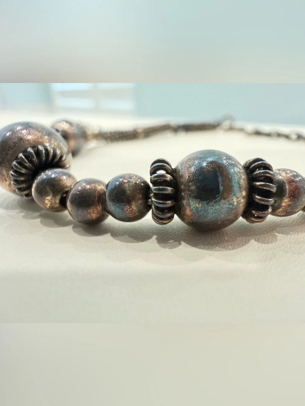 Vintage 90s Sterling Silver Textured Mesh & Beaded Ball Strand Bracelet